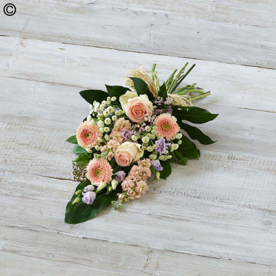 Pretty Pastel Sheaf - An abundance of blush pink blooms featuring fragrant peach stocks, pale pink roses and lilac lisianthus. 

Approximate Product Dimensions:
Standard:
Length: 65cm, Width: 25cm, Height: 15cm.

Large:
Length: 70cm, Width: 30cm, Height: 15cm.

Extra large:
Length: 75cm, Width: 35cm, Height: 15cm.